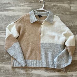 Color block half zip sweater